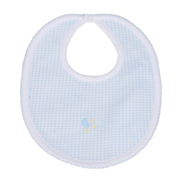Kissy Kissy Blue Gingham Embroidered Moon & Stars Bib