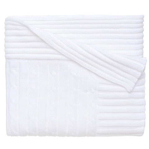 100% Luxury Cotton Cable Knit Blanket in Alabaster