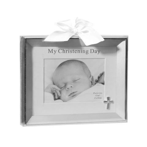 Silver Christening Day Matted Photo Gift Frame