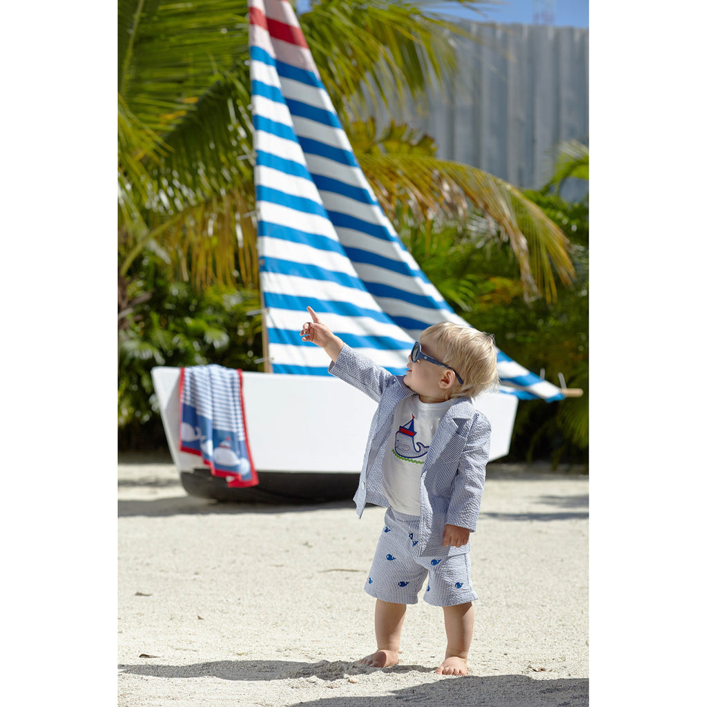 Boy's Nautical Seersucker Embroidered Sailing Outfit Set